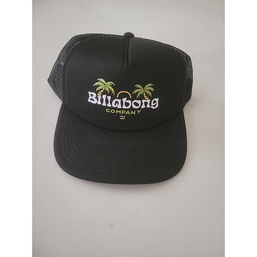 Billabong Company Black Mesh Snapback Coastal Trucker Hat Palm Trees NWT